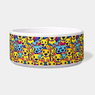 Colourful  yellow blue dogs pet water bowl