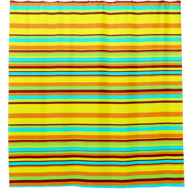Colourful Yellow Blue Green Stripe Mid-Century Shower Curtain (Front)