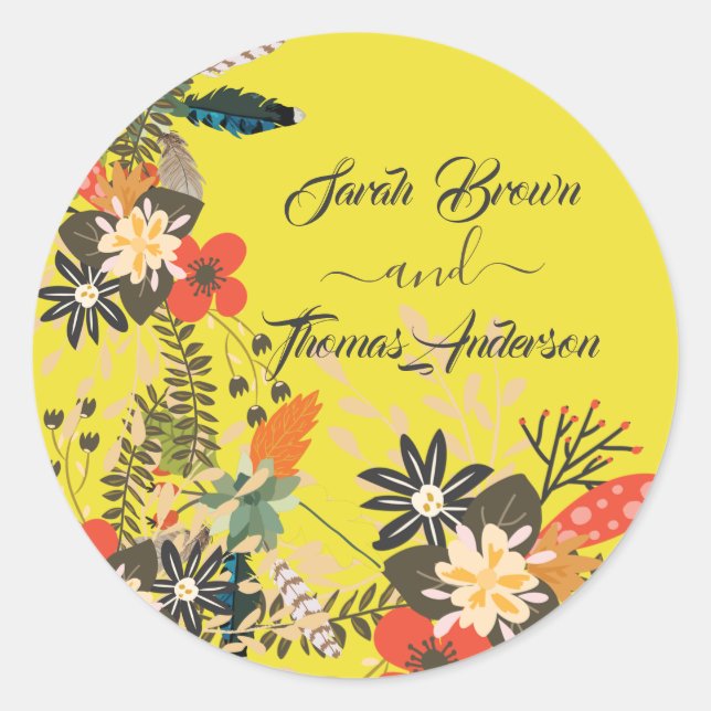 COLOURFUL YELLOW BOHO CLASSIC ROUND STICKER (Front)
