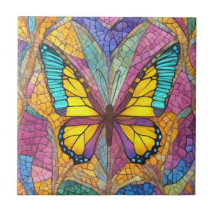 Colourful Yellow Butterfly Beautiful Mosaic Ceramic Tile