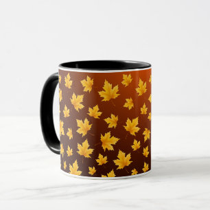 Colourful Yellow Falling Leaves Seasonal Pattern Mug