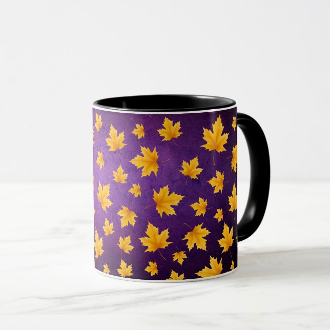 Colourful Yellow Falling Leaves Seasonal Pattern Mug (Front Right)