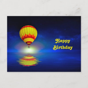 Colourful Yellow Hot Air Balloon Birthday Postcard