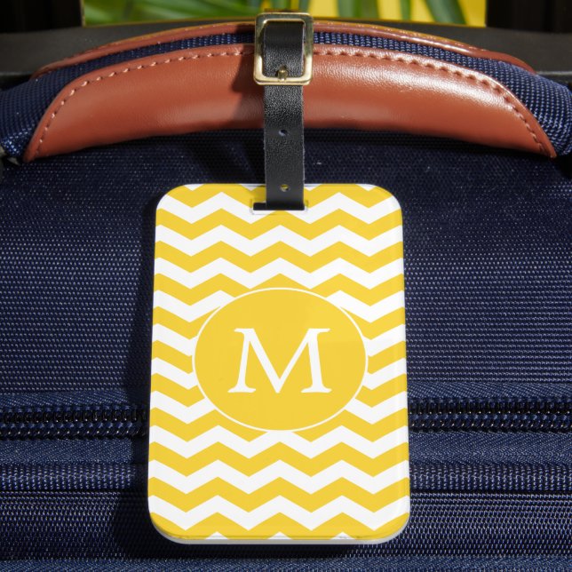 Colourful Yellow Monogram Chevron Pattern Luggage Tag (Front Insitu 2)