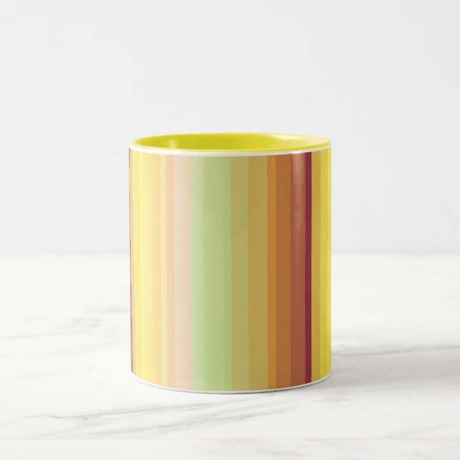 Colourful Yellow Orange Stripes Two-Tone Coffee Mug (Center)