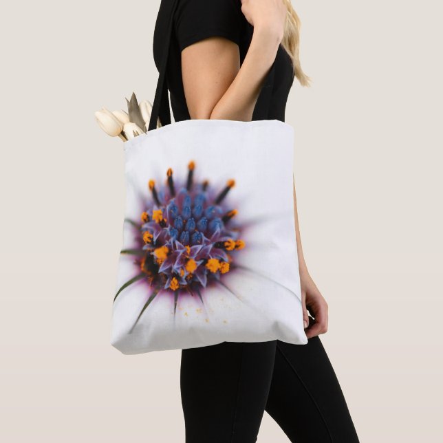 Colourful Yellow Purple and White flower centre Tote Bag (Close Up)