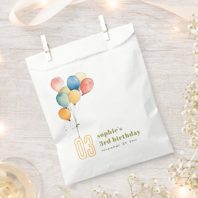 Colourful Yellow Red Green Balloons Kids Birthday Favour Bag (Clipped)