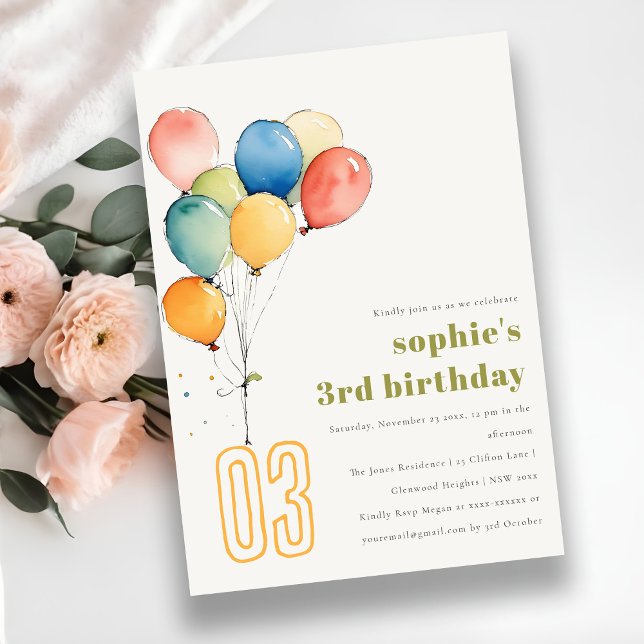 Colourful Yellow Red Green Balloons Kids Birthday Invitation (Creator Uploaded)