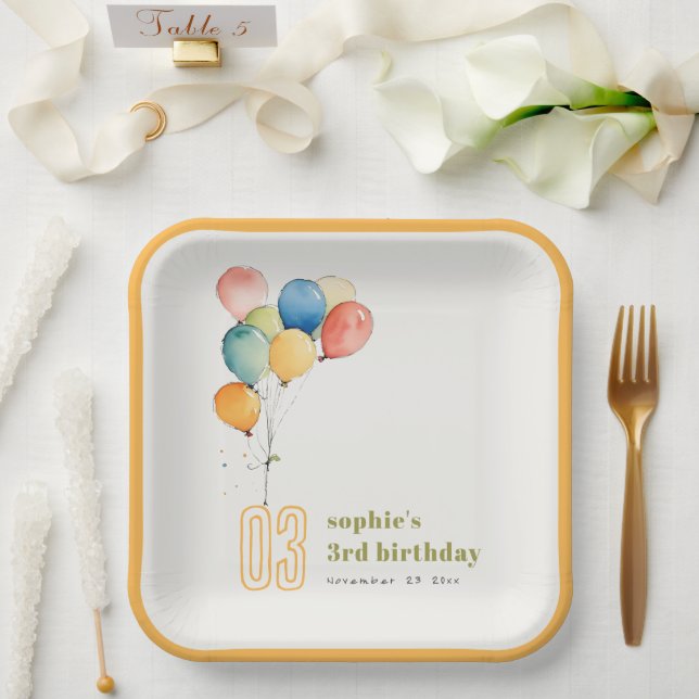 Colourful Yellow Red Green Balloons Kids Birthday Paper Plate (Wedding)