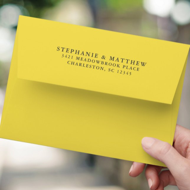 Colourful Yellow Return Address Elegant Wedding Envelope (Bright Colorful Illuminating Yellow Return Address Wedding Envelope  Matching Yellow Interior)