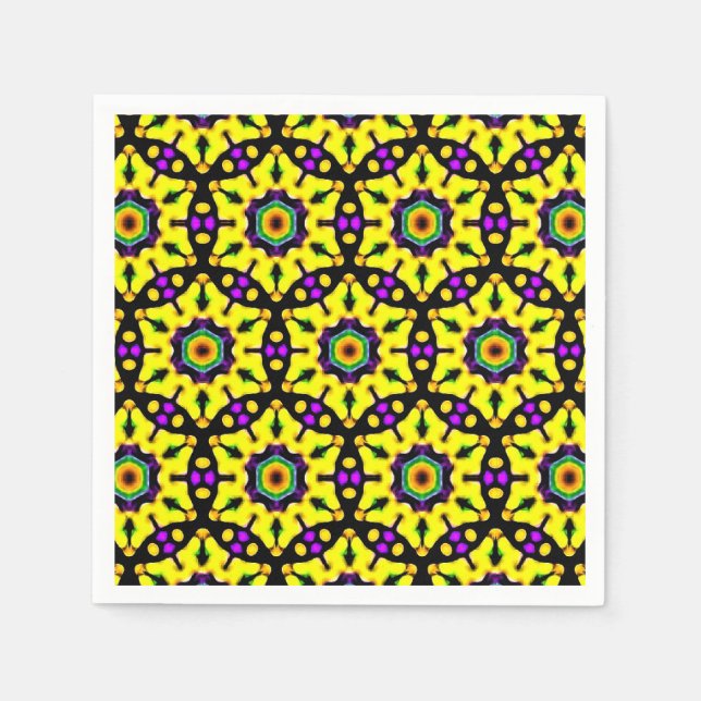 Colourful Yellow Stained Glass Mandala Pattern Napkin (Front)