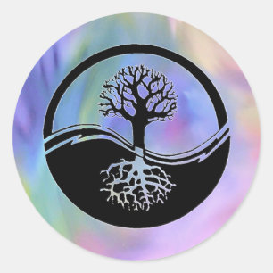 Colourful yin and yang design classic round sticker