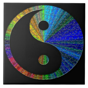 Colourful Yin And Yang Puzzle Ceramic Tile