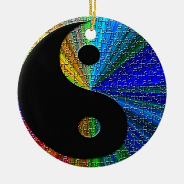 Colourful Yin And Yang Puzzle Ceramic Tree Decoration (Front)