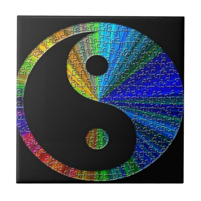 Colourful Yin And Yang Puzzle Tile (Front)