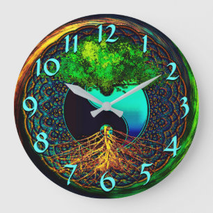 Colourful Yin Yang with Tree of Life Large Clock