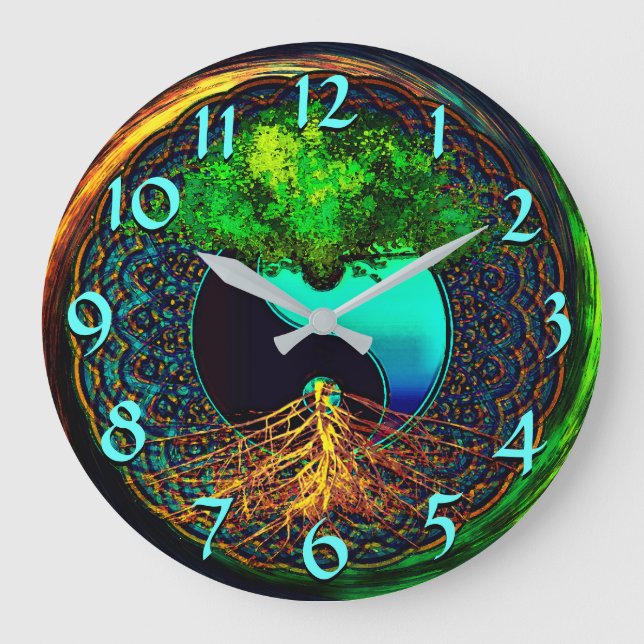 Colourful Yin Yang with Tree of Life Large Clock (Front)