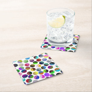 Colourful Ying Yang Pattern Square Paper Coaster