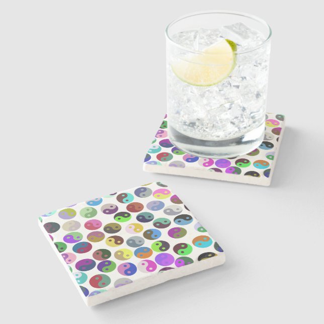 Colourful Ying Yang Pattern Stone Coaster (Side)