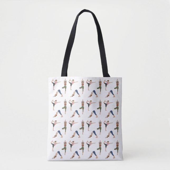 Colourful Yoga Pose Women Fun Workout Pattern Tote Bag (Front)
