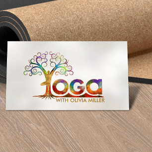 Colourful Yoga Tree Word Art Business Card