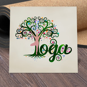 Colourful Yoga Tree Word Art Square Business Card
