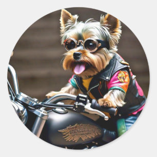 Colourful Yorkie Dog on Motorcycle Sticker