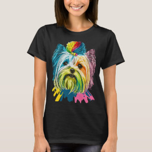 Colourful Yorkshire Terrier Yorkie Watercolor Pop T-Shirt