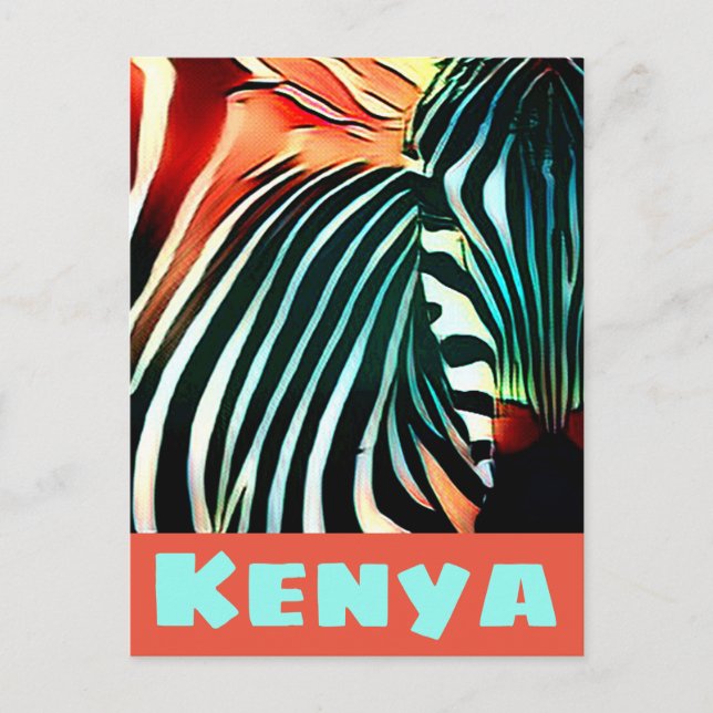 Colourful Zebra Pop Art Kenya Travel Poster Style Postcard (Front)