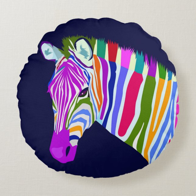 Colourful Zebra Round Cushion (Front)