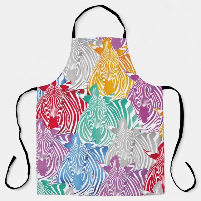 Colourful zebra seamless pattern. Wild animal text Apron (Front)