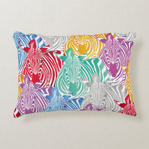 Colourful zebra seamless pattern. Wild animal text Decorative Cushion