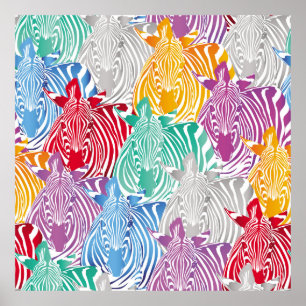 Colourful zebra seamless pattern. Wild animal text Poster