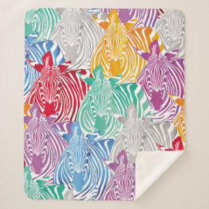 Colourful zebra seamless pattern. Wild animal text Sherpa Blanket