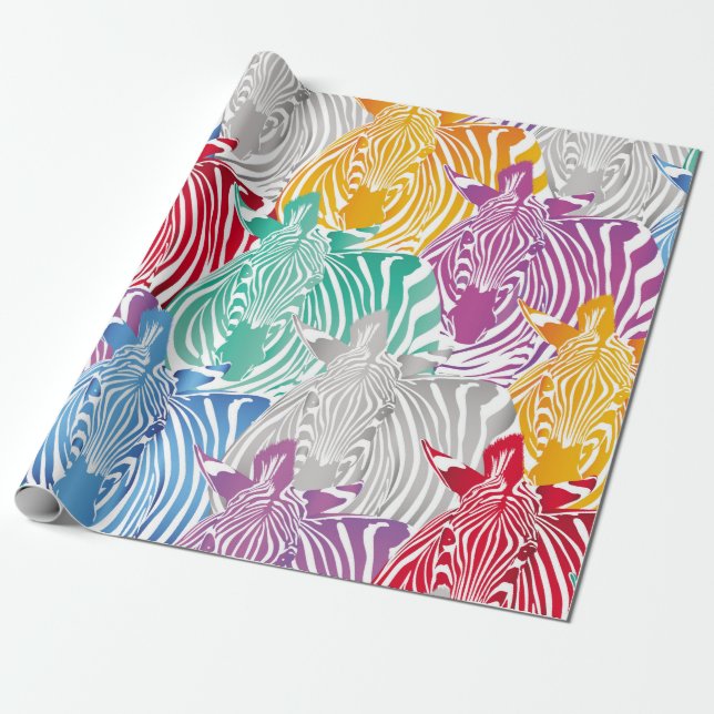 Colourful zebra seamless pattern. Wild animal text Wrapping Paper (Unrolled)