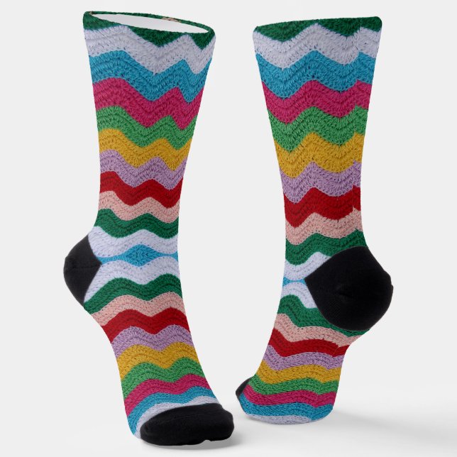 Colourful Zig Zag Crochet Socks (Angled)