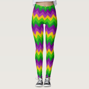 Colourful Zig Zag Stripes Mardi Gras Carnival Part Leggings