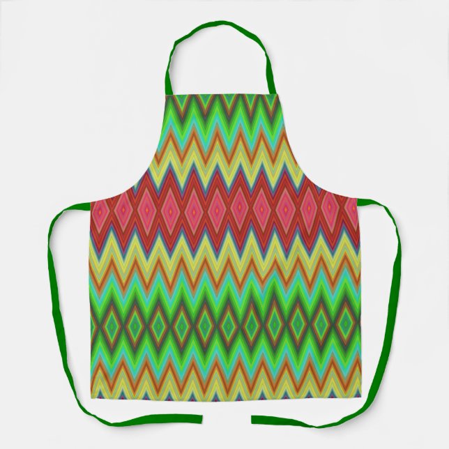 Colourful zigzag apron with diamond shapes (Front)