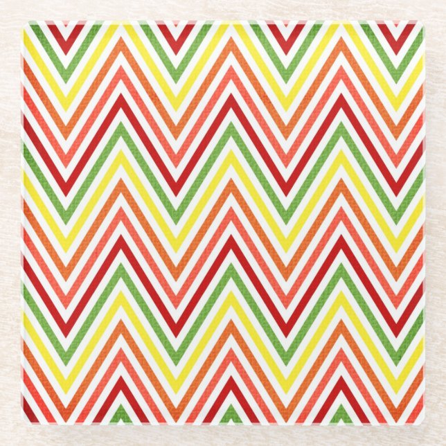 Colourful Zigzag Chevron Pattern Glass Coaster (Front)