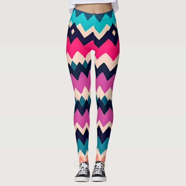Colourful Zigzag Chevron Pattern  Leggings (Front)