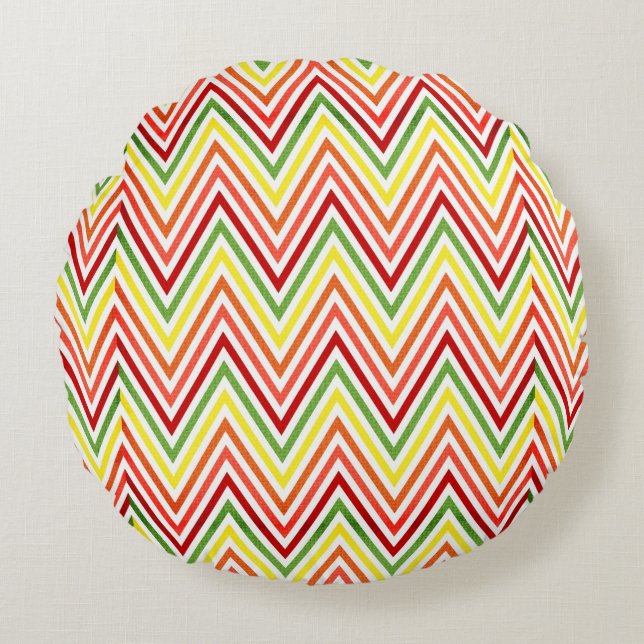 Colourful Zigzag Chevron Pattern Round Cushion (Front)