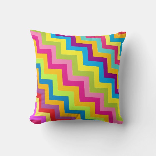 Colourful zigzag chevron patterned pillow (Front)