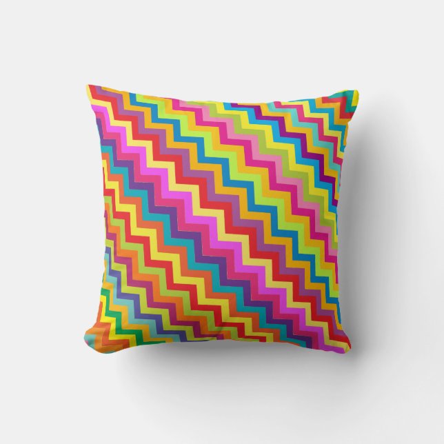 Colourful zigzag chevron patterned pillow (Front)