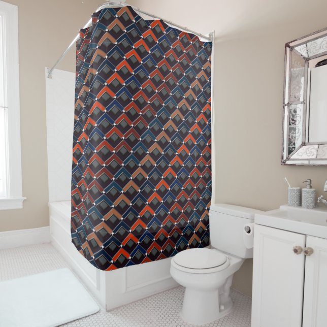 Colourful zigzag Karo-steps Shower Curtain (In Situ)