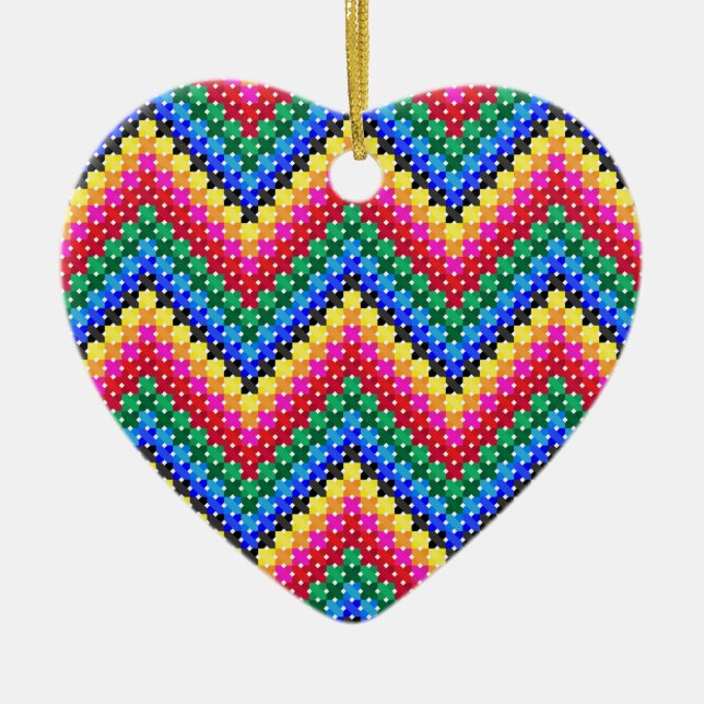 Colourful zigzag pattern ceramic ornament (Front)