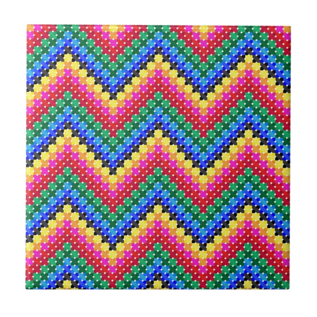 Colourful zigzag pattern ceramic tile (Front)