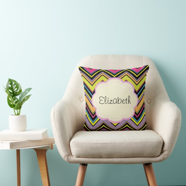 Colourful Zigzag, Rainbow Zigzag, Your Name Cushion (Chair)