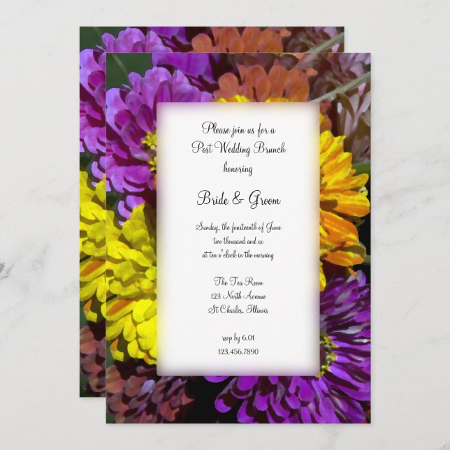 Colourful Zinnia Flowers Post Wedding Brunch Invitation (Front/Back)