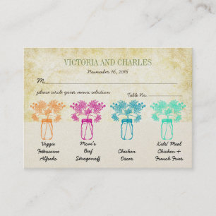 Colourful Zinnia Mason Jar Wild Flower Wedding Calling Card