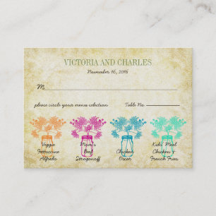 Colourful Zinnia Mason Jar Wild Flower Wedding Calling Card